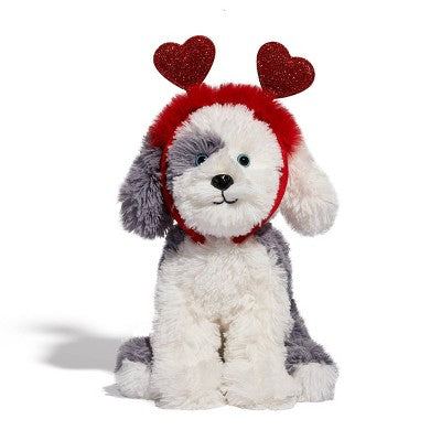 FAO Schwarz 12" Sparklers Toy Plush Sheep Dog with Removable Red Heart Boppers