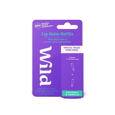 Wild Cosmetics Coconut & Vanilla Lip Balm Refill - 0.3oz/2pk: Moisturizing, Clear, Balm, 2-Pack
