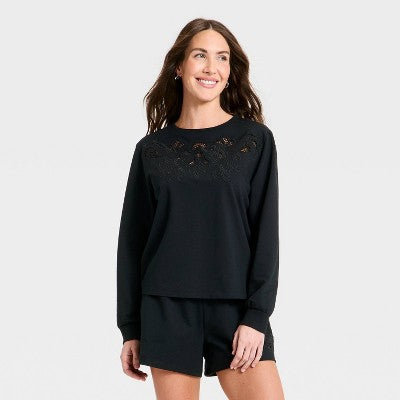 Women's Eyelet Sweatshirt - A New Day Black S