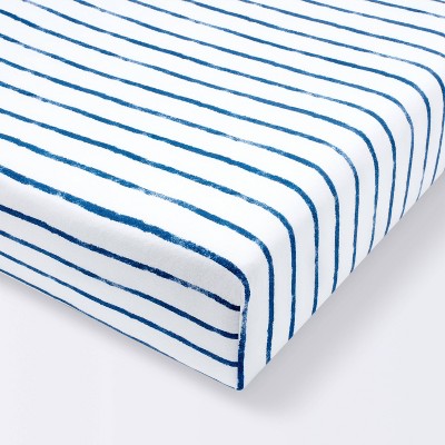 Polyester Rayon Fitted Crib Sheet - Navy Blue Vertical Stripe - Cloud Island