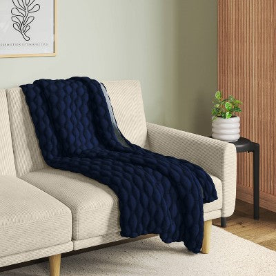 Triple Knit Throw Blanket Heathered Navy Blue - Room Essentials