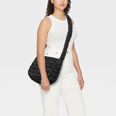 Puffer Crossbody Handbag - Wild Fable Black: Softside Woven Design, Single Strap, Zip Closure