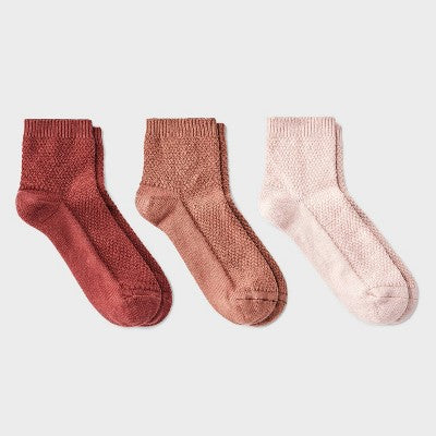 Women's Textured Stitch 3pk Ankle Socks - Universal Thread Pink/Brown/Burgundy 4-10: Tagless, Knit