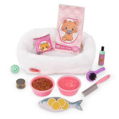 Our Generation Feline Fabulous Pet Bed & Play Food Accessory Set for 18" Dolls