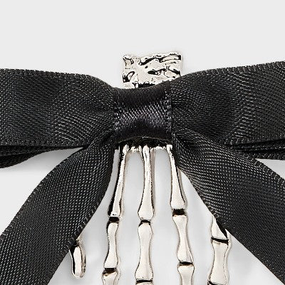 Halloween Skeleton Bow Hair Clip Set 2pc - Black/Silver