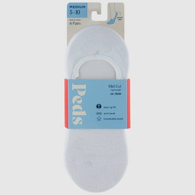 Peds Women's Mesh Striped 6pk Sport Cut Liner Socks - White 5-10