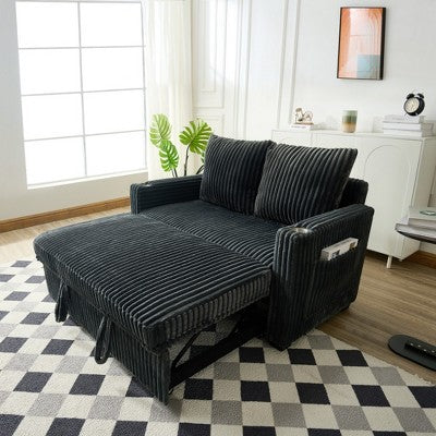 Recliner Sofa Bed with USB Charging and Adjustable Backrest,Gray Velvet Recliner Sofa for Living Room,Pull-Out Sofa Bed with Fabric-Koiai (LOCAL PICKUP ONLY)