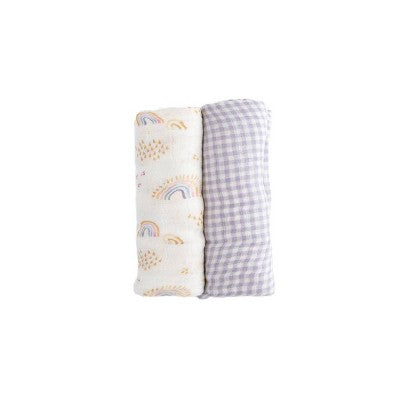 Little Unicorn Deluxe Muslin Swaddle Blanket - Rainbow Gingham - 2pk