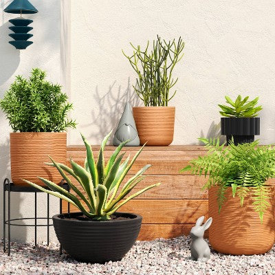 Fluted Outdoor Planter Terracotta Orange 8" - Threshold