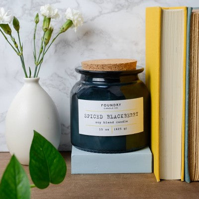 Foundry Candle Co. Glass Spiced Blackberry Jar Candle with Lid Navy Blue 15oz
