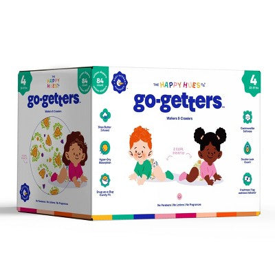 Happy Hues Go-Getters Disposable Diapers - Size 4 - 84ct: Hypoallergenic, Wetness Indicator, Elastic Stretch Sides