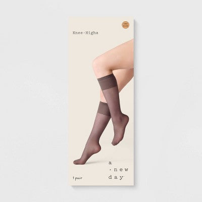 Women's Sheer Fashion Knee Highs - A New Day Soft Brown One Size