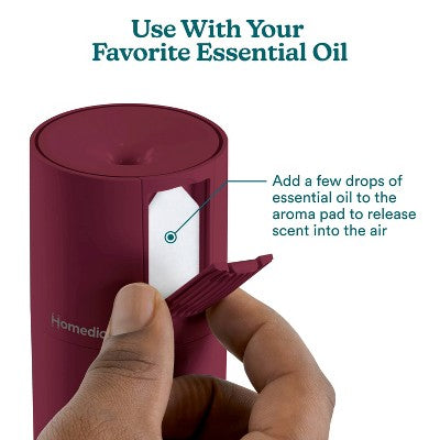 Homedics Portable Ultrasonic Humidifier with Night-Light and Aromatherapy Berry