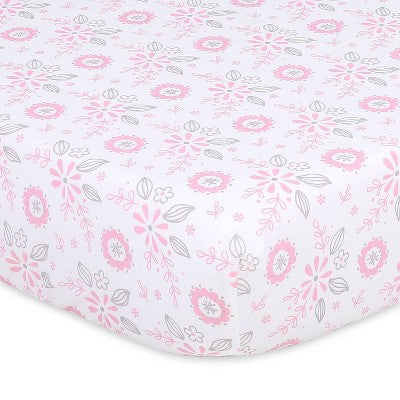 The Peanutshell Fitted Crib Sheets for Girls - Pink/White Woodland Floral - 4pk