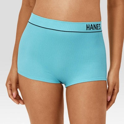Hanes Women's 3pk Original Ribbed Boy Shorts - Teal/Indigo/White S: Nylon-Spandex Blend, Full Waistband Elastic, Machine Washable