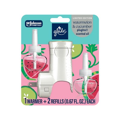 Glade PlugIns Spring Scented Oils Air Freshener Starter Kits - Watermelon & Cucumber - 2ct/1.34oz: Electric, Paraben-Free, Spring/Summer