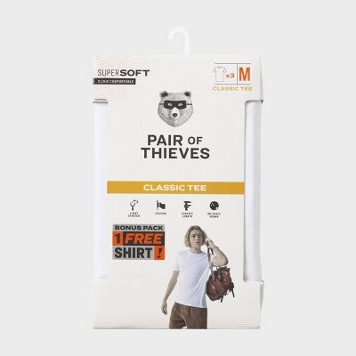Pair of Thieves Men's Super Soft 2+1 Classic Crew Neck T-Shirt - White M: Tagless, Reinforced Seams