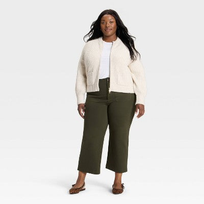 Women's Double Zip Cardigan Sweater - Ava & Viv Oatmeal XXL