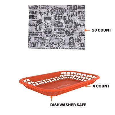 Blackstone 4pc Burger Baskets with Liners Grill Tool Set Orange