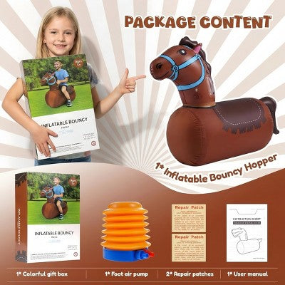 BATHWA Inflatable Bouncy Toy for Kids Ages 5+ 220lbs Capacity Ride-On Toys w/Pump Puncture-Resistant Saddle Design In/Outdoor Jumping Horse 1 PCS
