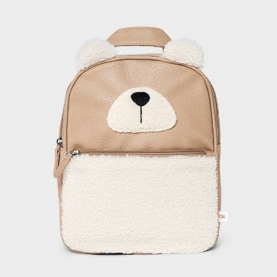 Kids' 11" Mini Shearling Bear Backpack - Cat & Jack Cream/Brown: Faux plush, Animal Icon,