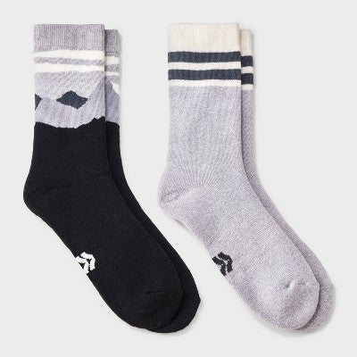 Boys' 2pk Mountain Print Outdoor Crew Socks - All In Motion Gray L