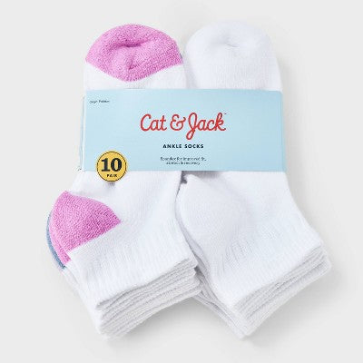 Girls' 10pk Ankle Socks - Cat & Jack White L