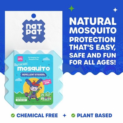 NATPAT 24ct "BuzzPatch" DEET-Free Kids Mosquito Repellent Stickers: Citronella Scented, Safe for All Ages, Ready to Use