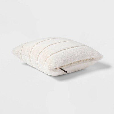Square Channel Faux Fur Decorative Throw Pillow Cream - Threshold: Indoor Polyester Fill, Zipper Closure, OEKO-TEX Certified