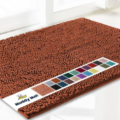 Muddy Mat Highly Absorbent Soft Chenille Door Mat and Pet Rug Non Slip Thick Washable Area and Bath Mat for Indoor & Outdoor-Grey Large 24"x36"