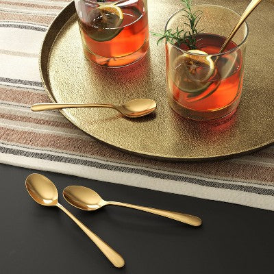 4pc Harrington Cocktail Spoons Gold - Threshold: Modern Gold Flatware Set, Stainless Steel, Dishwasher-Safe, Service for 4