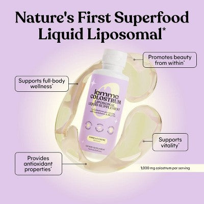 Lemme Colostrum Liquid - Liposomal Supplement & Creamer - Full-Body Wellness Support - Vanilla Creme Flavored - 7.6 fl oz