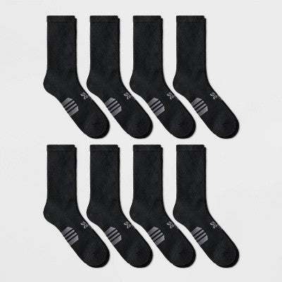 Men's Striped Surge Mesh Crew Socks 8pk - All In Motion Black 6-12: Cushioned Heel Toe, Midweight Knit