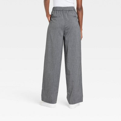 Womens High-Rise Pleat Straight Trousers Charcoal Pinstripe 2L
