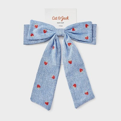 Girls' Chambray Bow with Embroidered Strawberries - Cat & Jack Blue