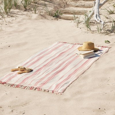 40"x72" Peshtemal Turkish Premium Lightweight Striped Oversized Beach Towel with Knotted Fringe Coral - Threshold