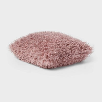 Luxe Faux Mongolian Fur Euro Decorative Pillow Mauve - Threshold: Indoor Square Cushion, Polyester Fill (LOCAL PICKUP ONLY)