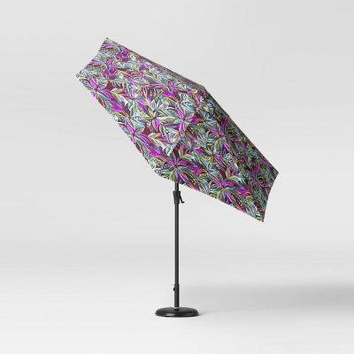 9' Round Tropical Foliage Outdoor Patio Market Umbrellas with Black Pole - Threshold (LOCAL PICKUP ONLY)