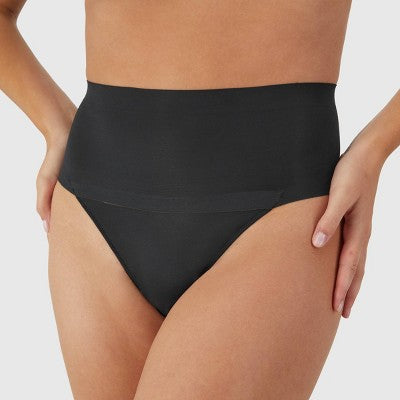 Maidenform Women's Shapewear 2pk Light Shaping Thong SES080 - Black/Beige S: Medium Control, Tummy & Hip Slimming