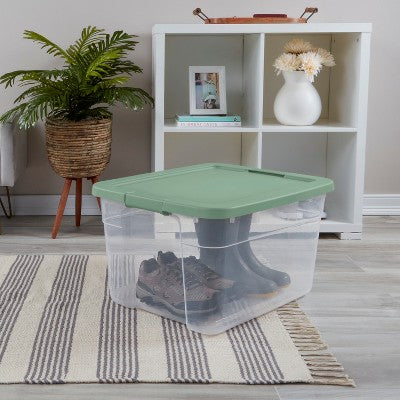 66qt Latching Storage Box Versatile Green Lid and Latch Clear - Brightroom (LOCAL PICKUP ONLY)