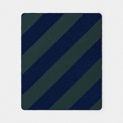 Stripe Printed Chenille Throw Faux Shearling Navy/Green - Room Essentials