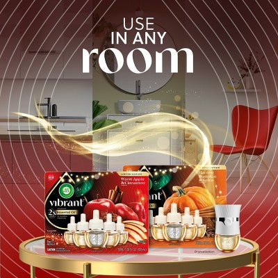 Air Wick Vibrant Scented Oil Air Freshener Starter Kit - Warm Apple & Cinnamon - 0.67 fl oz/2pk