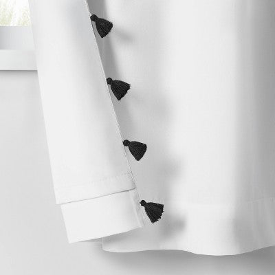42"W x 95"L Tassel Kids' Blackout Window Curtain Panel White/Black - Pillowfort