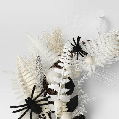 16" Halloween Greenery Wreath Moon - Hyde & EEK! Boutique: Cream, Faux Floral, Indoor Wall Decor, Unlit