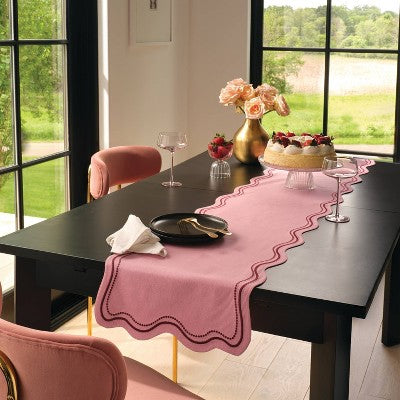 72"x14" Embroidered Scallop Table Runner Pink - Threshold