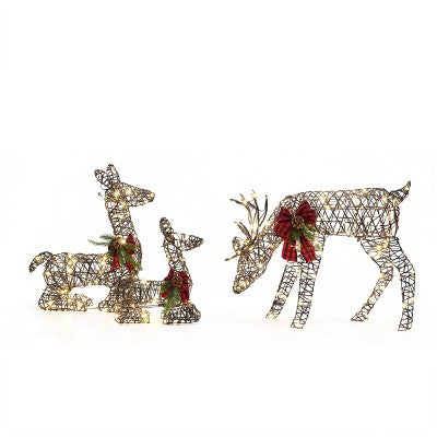LuxenHome Set of 3 Deer Family Lighted Holiday Decoration Brown