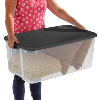 Sterilite 116 Qt Ultra Clear Latch Box Clear Base Flat Gray Lid and Latches: Stackable Storage Tote with Handles (LOCAL PICKUP ONLY)