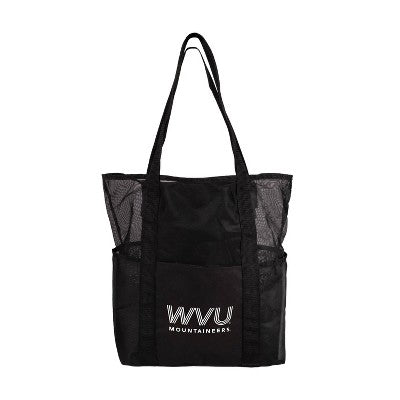 NCAA West Virginia Mountaineers Black Mesh Tote: Polyester Sports Shoulder Bag