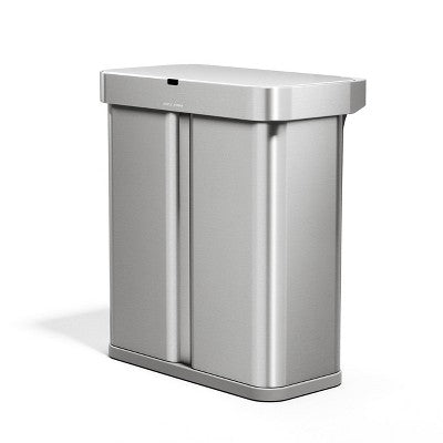 simplehuman 58L Dual Compartment Voice + Motion Sensor Kitchen Trash Can Recycler with Liner Pocket Stainless Steel (LOCAL PICKUP ONLY)