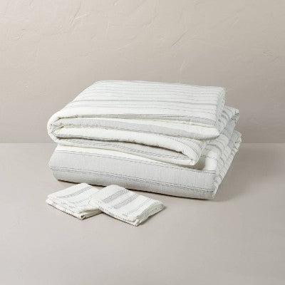 3pc King Alternating Pinstripe Duvet & Sham Set Gray/Cream - Hearth & Hand with Magnolia